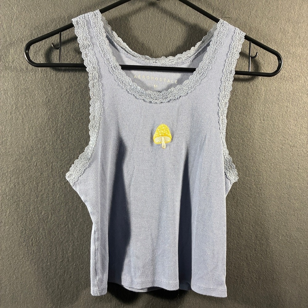VTG Y2K aeropostale women baby tee medium lace embroidered mushroom forest fairy